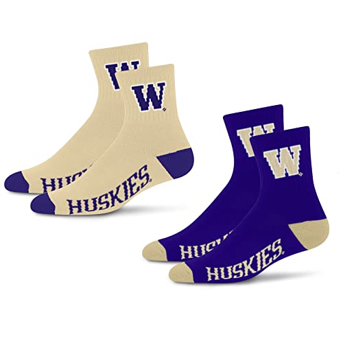 For Bare Feet NCAA Washington Huskies Quarter Sock Two Pack Team Colors Large