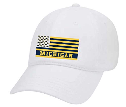 Michigan Football Team Colors American Flag Embroidered Football Team Flag Twill Dad Hat with Metal Buckle Back