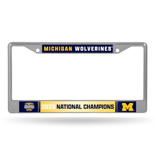 Rico Industries NCAA Michigan Wolverines 2024 CFP National Champions 12" x 6" Chrome Frame with Decal Inserts - Car/Truck/SUV Automobile Accessory