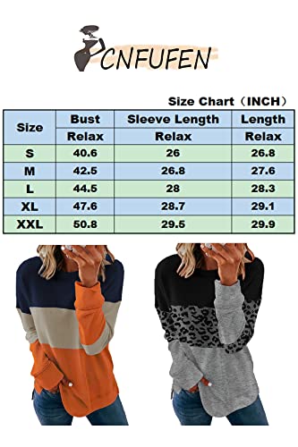 CNFUFEN Womens Fall Clothes Fashion Cute Long Sleeve Sweatshirt Color Block Striped O Neck Blouse Pullover Sweatshirts Tops Orange L