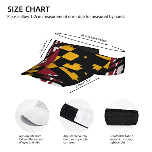Maryland State Flag Sport Sun Visor Hats Adjustable Empty Top Baseball Cap Outdoor Maryland Sun Caps for Women and Men