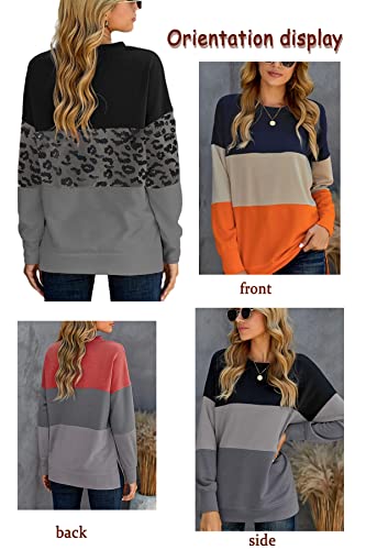 CNFUFEN Womens Fall Clothes Fashion Cute Long Sleeve Sweatshirt Color Block Striped O Neck Blouse Pullover Sweatshirts Tops Orange L