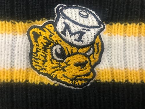 Zephyr NCAA Team Color-Retro Logo -Cuffed Knit Skully Beanie Pom Hat-Michigan Wolverines-One Size Fits Most