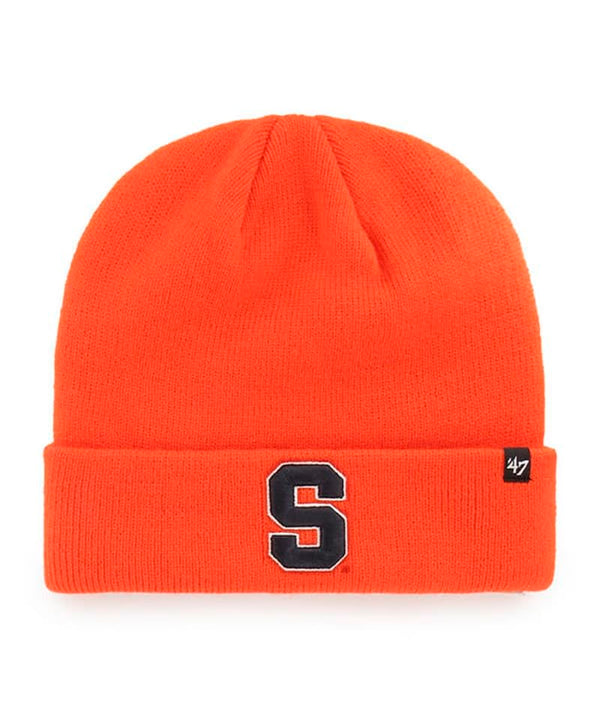 47 Syracuse Orange Mens Womens Raised Cuff Knit Stretch Fit Orange Beanie with Black Logo
