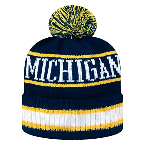 Zephyr NCAA Team Color-Retro Logo -Cuffed Knit Skully Beanie Pom Hat-Michigan Wolverines-One Size Fits Most