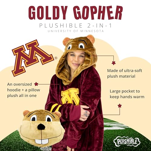 Plushible Sports/University Hoodie Blanket - Sweatshirt Blanket - Oversized Blanket Hoodie - Sweater Blanket - Blanket Sweatshirt - One Size Fits All - Adult Wearable Blanket Minnesota
