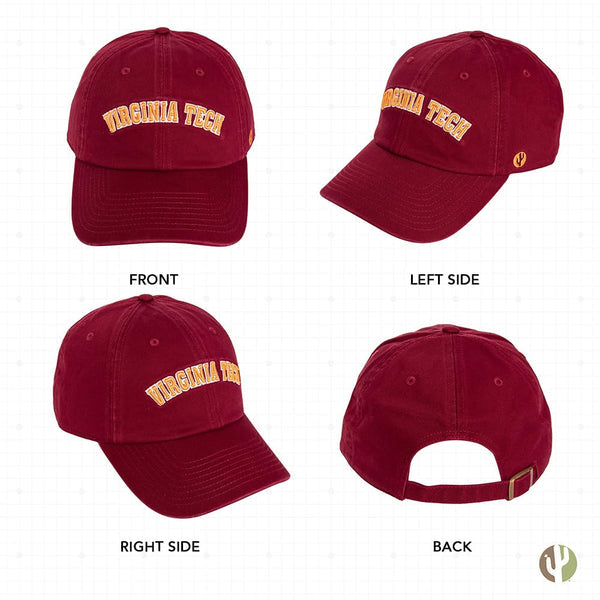 Desert Cactus Virginia Tech University Baseball Hat Hokies VT Brimmed Embroirderd Hats Cap Adjustable Cloth Strap Adult  Red