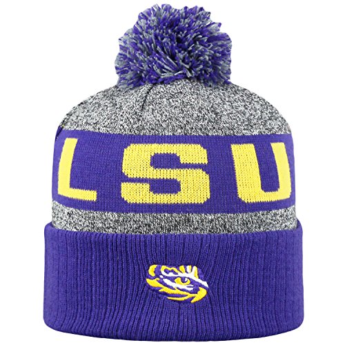 Top of the World NCAA Arctic Striped Cuffed Knit Pom Beanie Hat-LSU Tigers