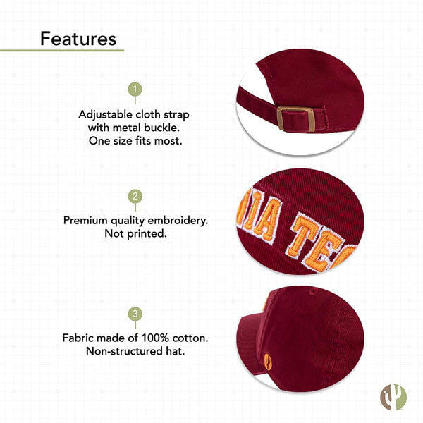 Desert Cactus Virginia Tech University Baseball Hat Hokies VT Brimmed Embroirderd Hats Cap Adjustable Cloth Strap Adult  Red