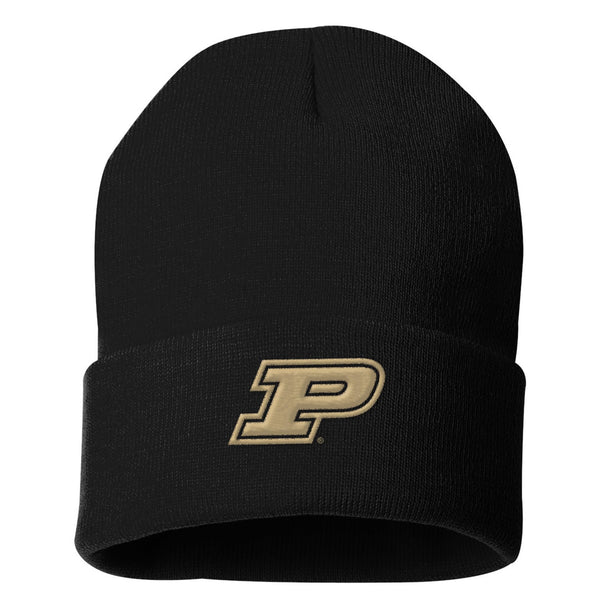 UGP Campus Apparel - BN508 - Purdue Boilermakers Primary Logo - Sports Team Cuffed Beanie - One Size - Black