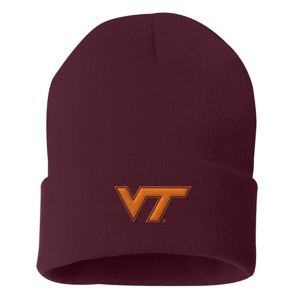 UGP Campus Apparel - BN508 - Virginia Tech Hokies Primary Logo - Sports Team Cuffed Beanie - One Size - Maroon