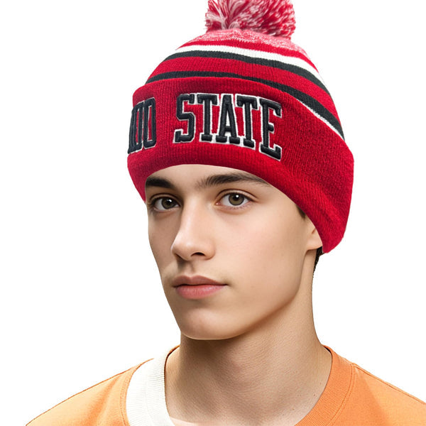 Ohio State Beanie Hat Winter Knit Men Cuffed Stylish Sport Hats Fashion Women Toque Cap with Pom