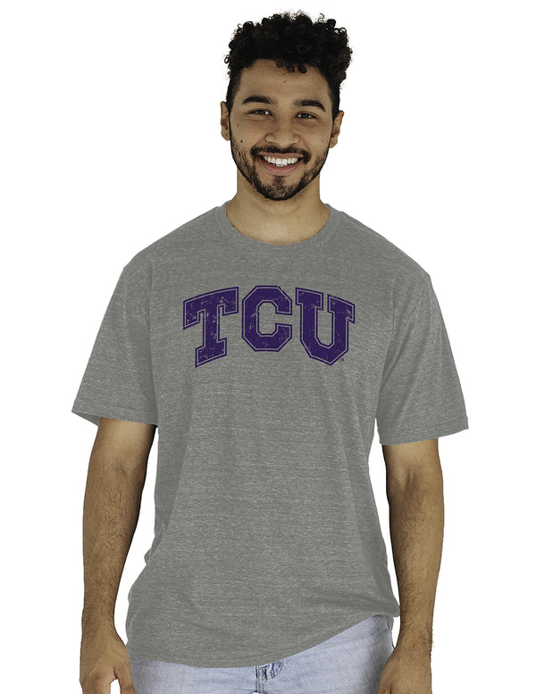 Blue 84 Men's TCU Horned Frogs Tri-Blend T-Shirt Vintage Icon Heather Grey