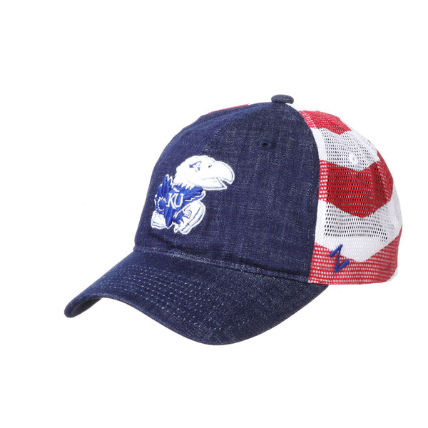 Kansas Jayhawks Red White and Blue Anthem Flag University Hat