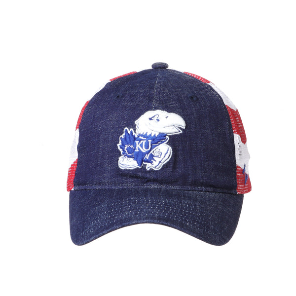 Kansas Jayhawks Red White and Blue Anthem Flag University Hat