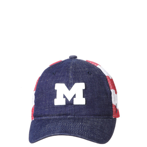 Michigan Wolverines Red White and Blue Anthem Flag Hat